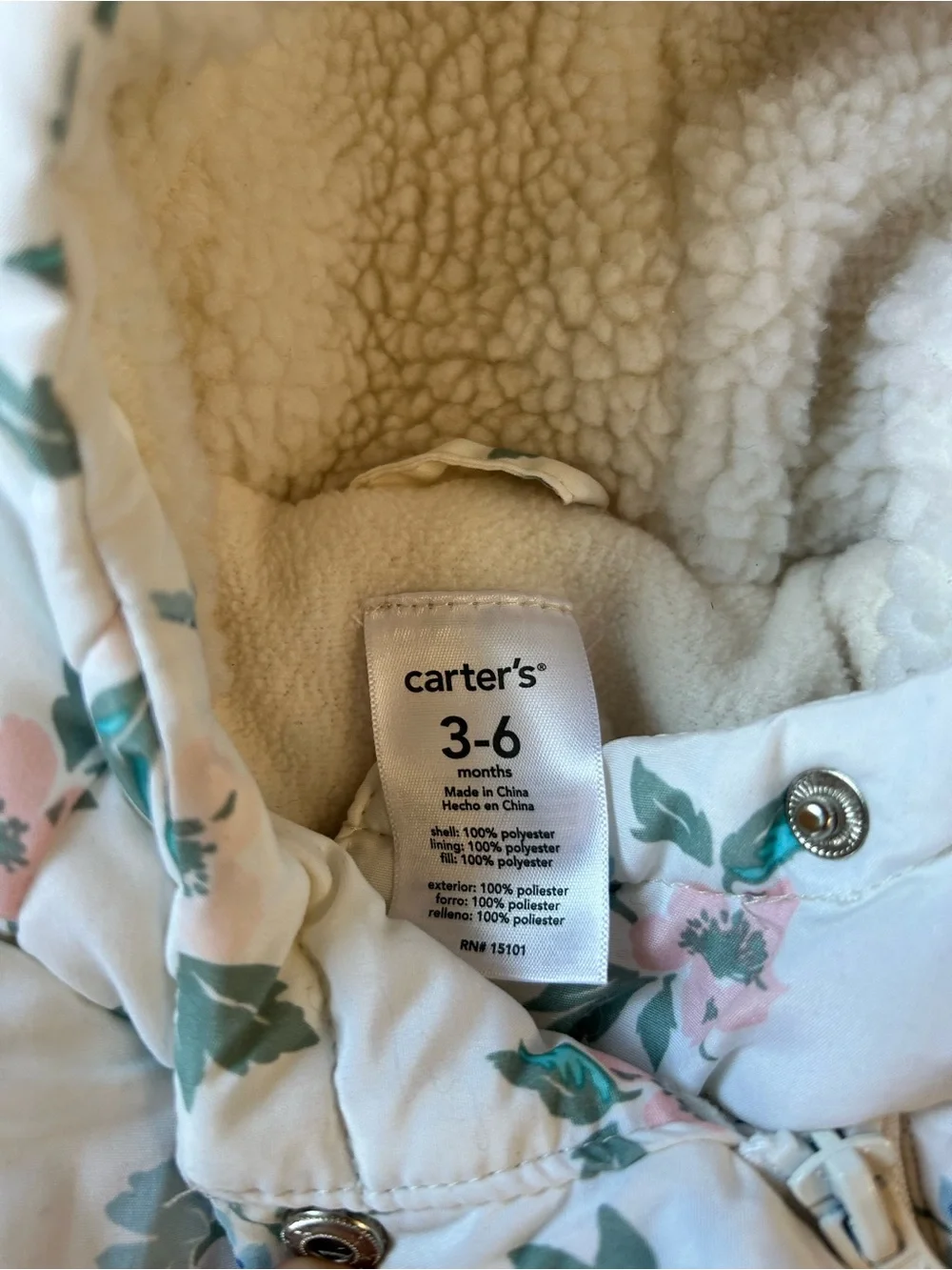 Carters 3-6 Month Infant Floral Quilted One-Piece Snowsuit